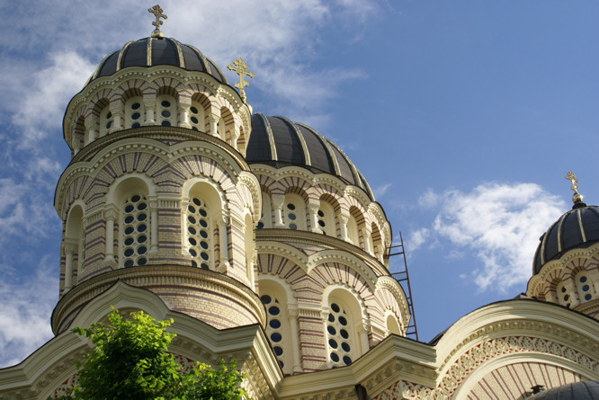 The domed towers on Riga Orthodox latvian Cathedral 