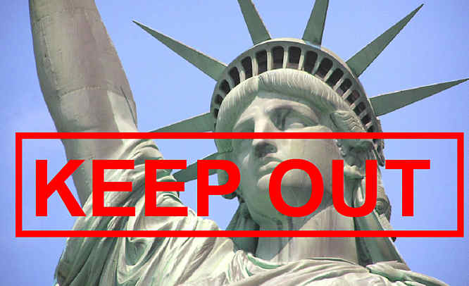 Statue of Liberty photo with a Keep Out stamp over it 