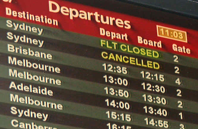 cancelled flight departures board 