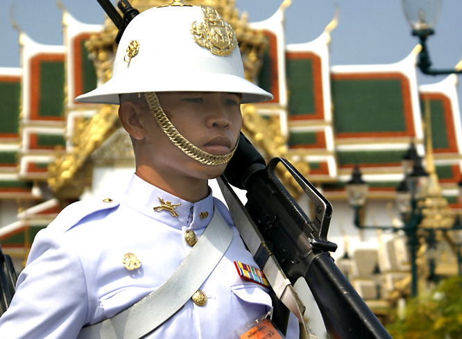 Thai Royal Guard close up in whites