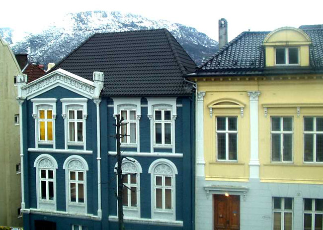 brightly painted charming houses in Bergen Norway