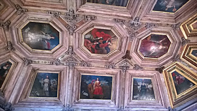 carved wood and painted roof