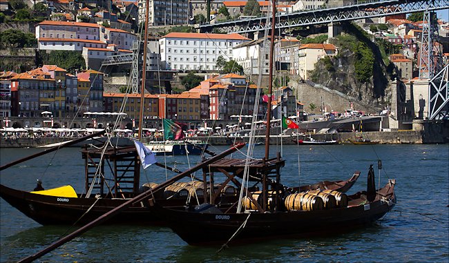 Porto port wine barrel boats on the Douro River