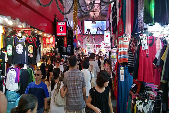 The large covered indoor shopping mall called Bugis St Market in Singapore