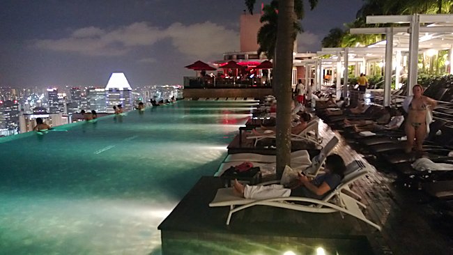 infinity pool at night