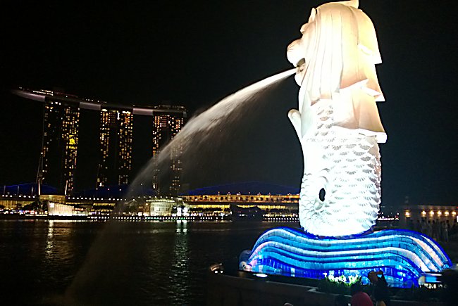 Merlion and Marina bay at night