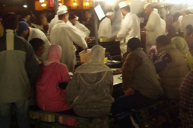 The main square in Marrakech at night